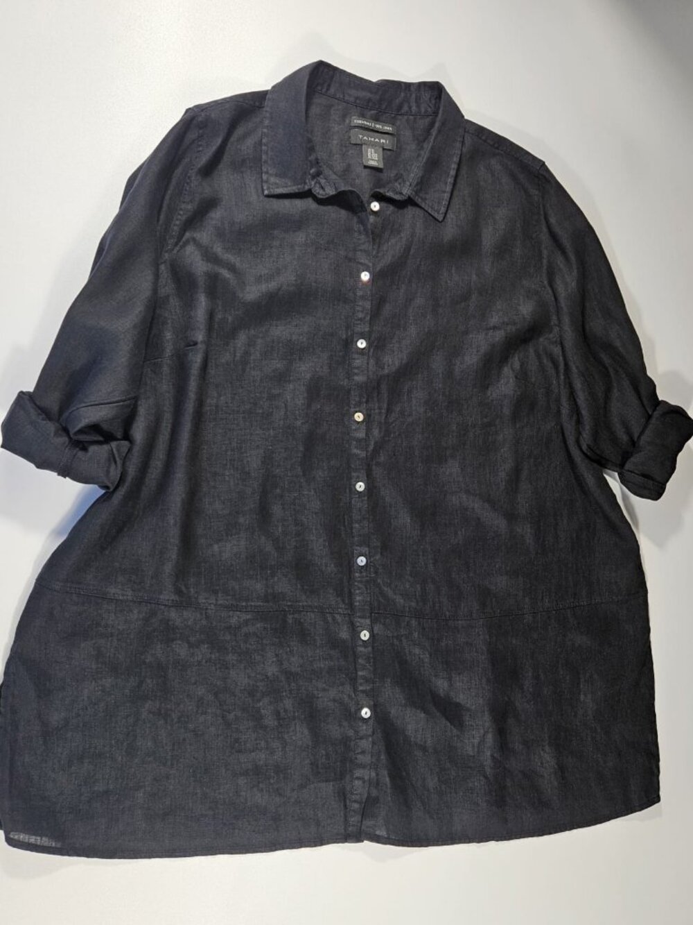 TAHARI Essentials 100% Linen Button Front Shirt ~ Size 3X - Picture 3 of 4